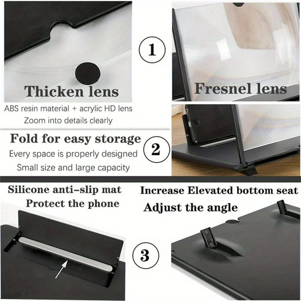 Thickened Fresnel lens, folds flat for storage, silicone anti-slip base